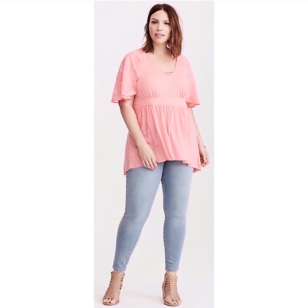 Torrid Pink Slub Embroidered Babydoll Tunic Top